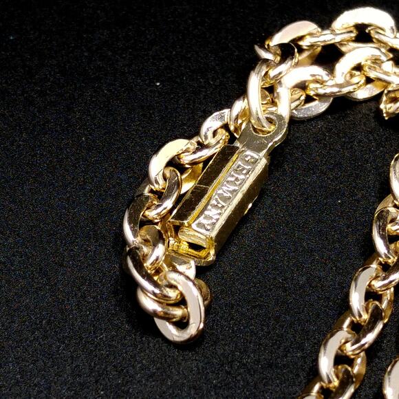 Vintage Germany Gold Tone Swirl Pendant Necklace Red AB Rhinestones 1960s - Picture 6 of 10